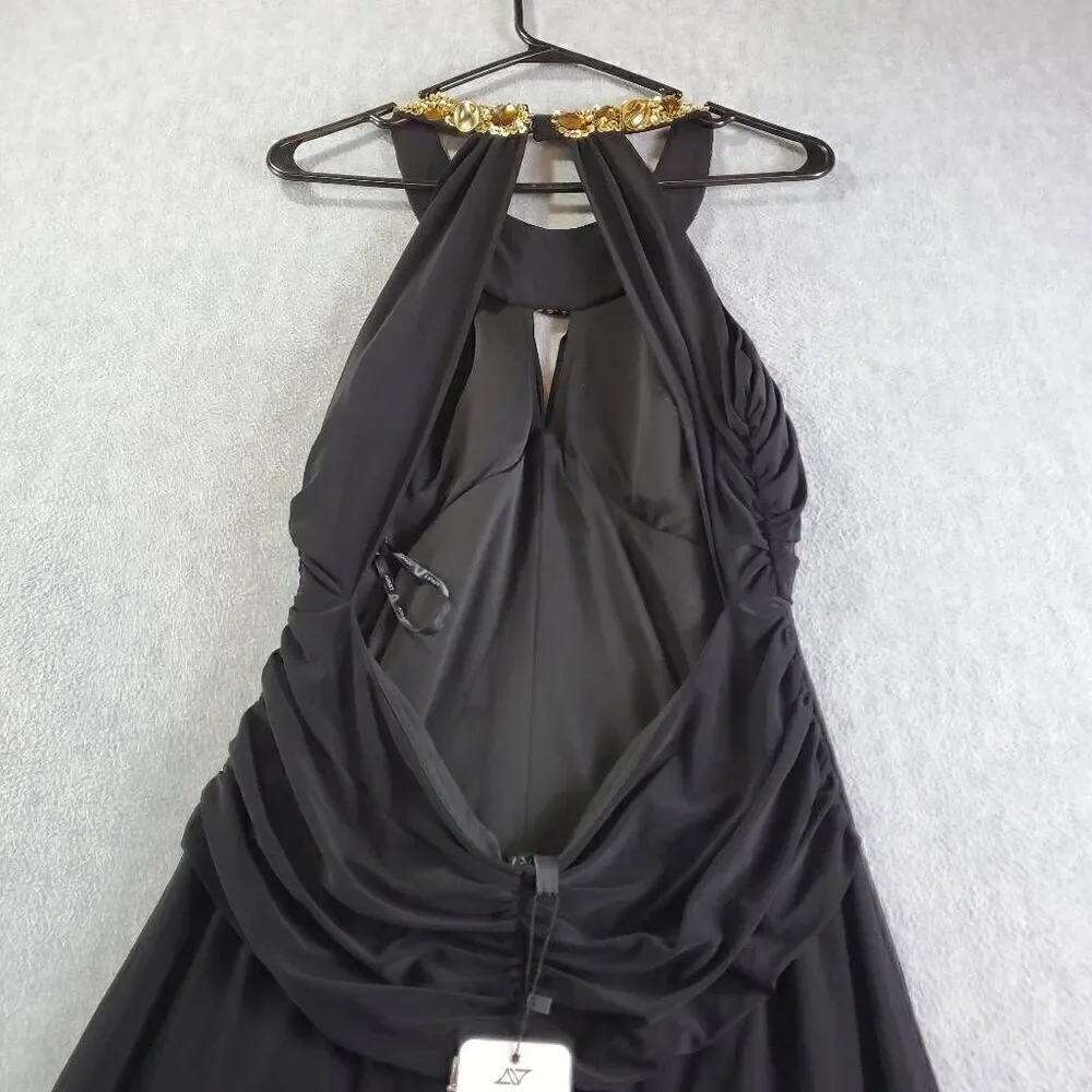 Apart Dress Womens 8 Black Gold Stud Rhinestone Long Formal Ball Sleeveless Gown
